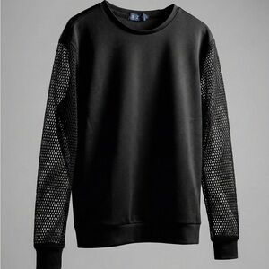 Black Mesh Sleeve Men's Sweater